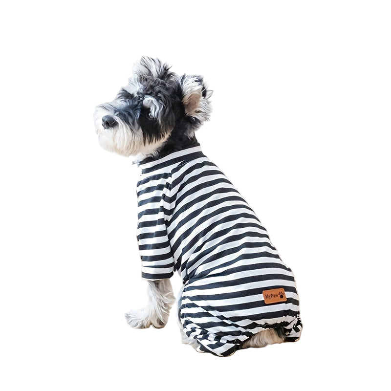 Striped pajamas for small dogs by LuckeLadybug LLC, featuring soft fabric and comfortable fit