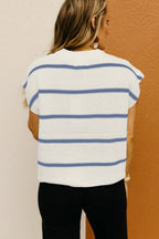 White Striped Batwing Sleeve Sweater Tee
