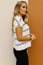 White Striped Batwing Sleeve Sweater Tee