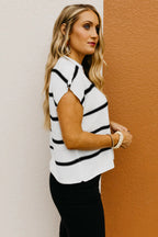 LuckeLadybug Striped Sweater Vest in White and Black with Short Sleeves
