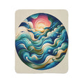 LuckeLadybug sherpa blanket with colorful circular abstract waves design stylish abstract bedding accessory