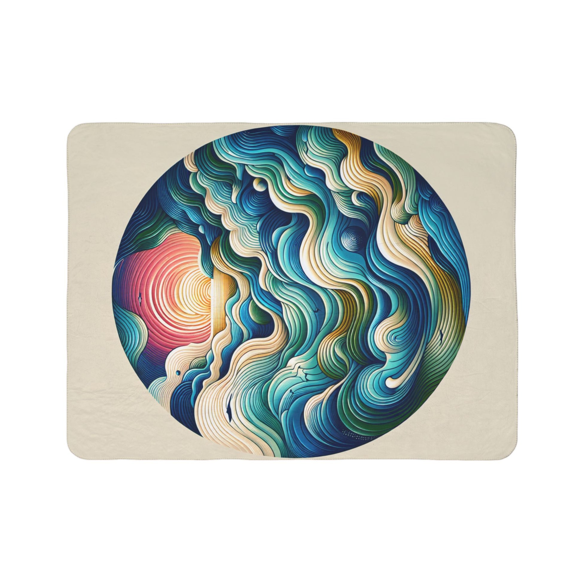 LuckeLadybug sherpa blanket featuring a stylish abstract bedding accessory with vibrant blue and orange wave design