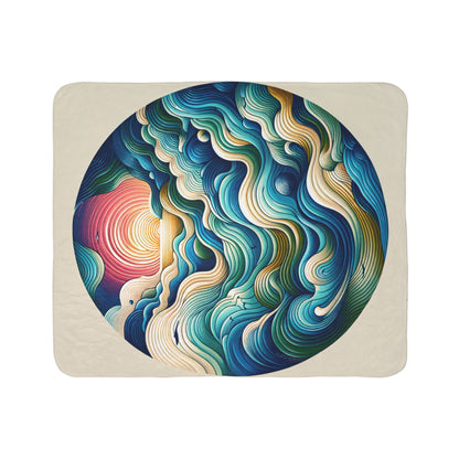 LuckeLadybug sherpa blanket featuring a colorful circular design, a stylish abstract bedding accessory