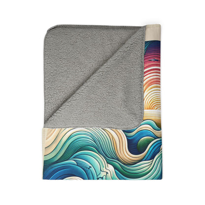 LuckeLadybug sherpa blanket with colorful waves design, soft and cozy stylish abstract bedding accessory