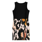 LuckeLadybug sleeveless stylish bodycon dress for women with black top and abstract animal print skirt