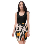 Stylish bodycon dress for women by LuckeLadybug with black top and abstract patterned skirt