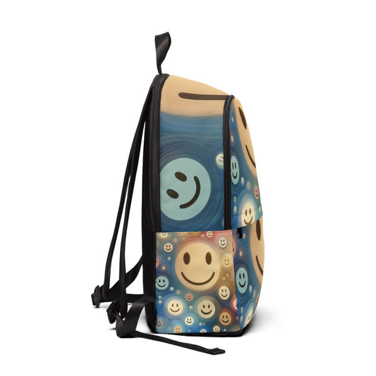 Stylish school backpack for teens with colorful smiley face pattern and adjustable black straps