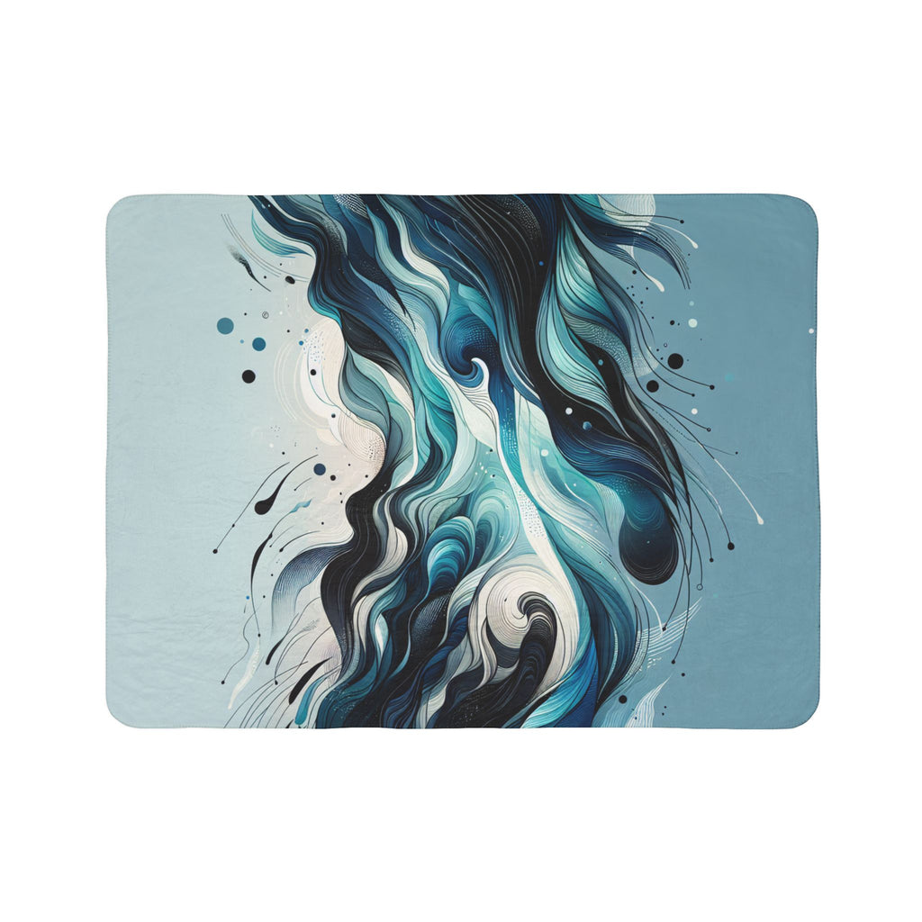 LuckeLadybug sherpa blanket with abstract blue wave design stylish warm blanket for couch