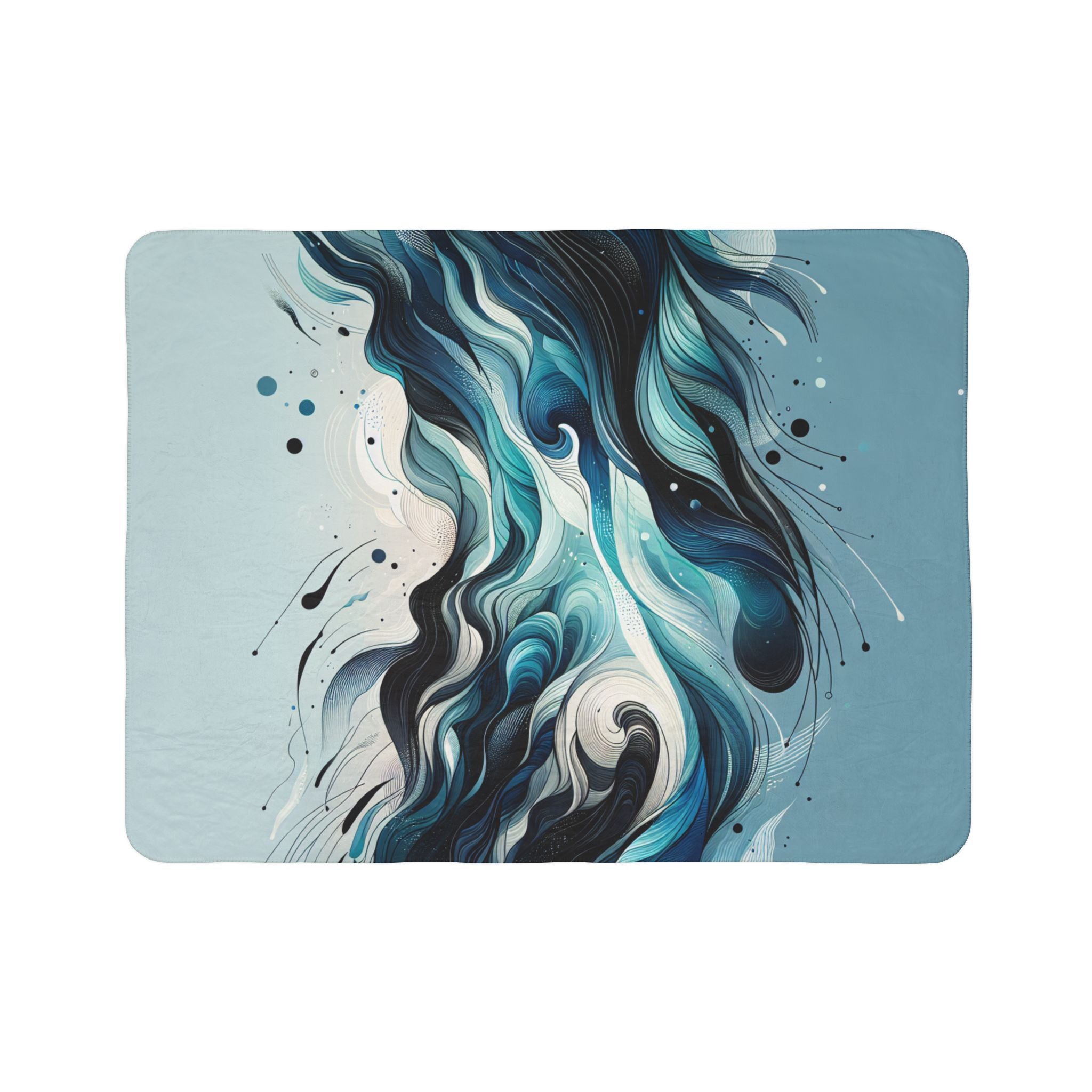 LuckeLadybug sherpa blanket with abstract blue wave design stylish warm blanket for couch