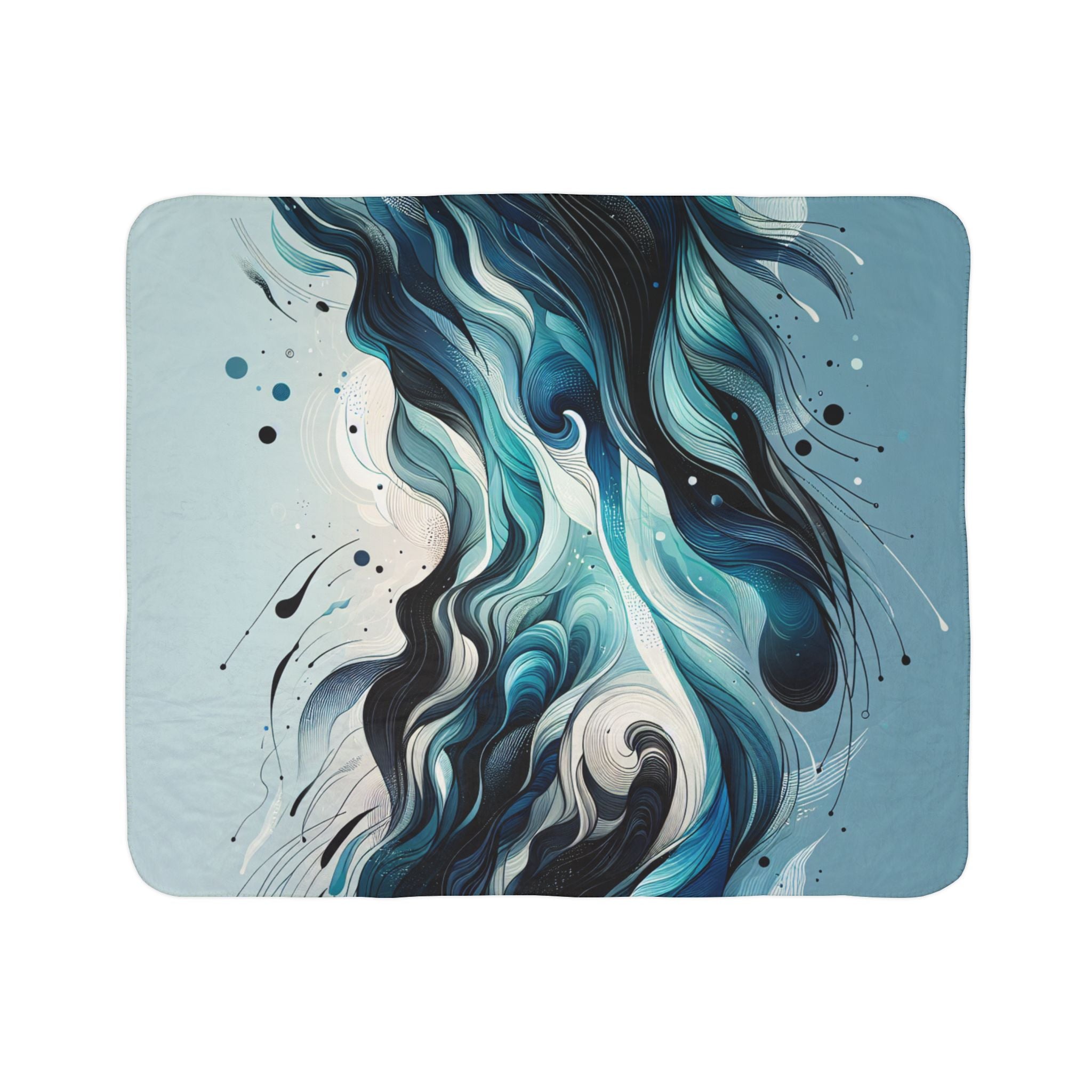 LuckeLady sherpa blanket with abstract blue wave design stylish warm blanket for couch