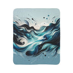 Ladybug sherpa blanket with abstract blue wave design stylish warm blanket for couch