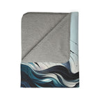 LuckeLadybug sherpa blanket with grey fleece and blue wave design stylish warm blanket for couch