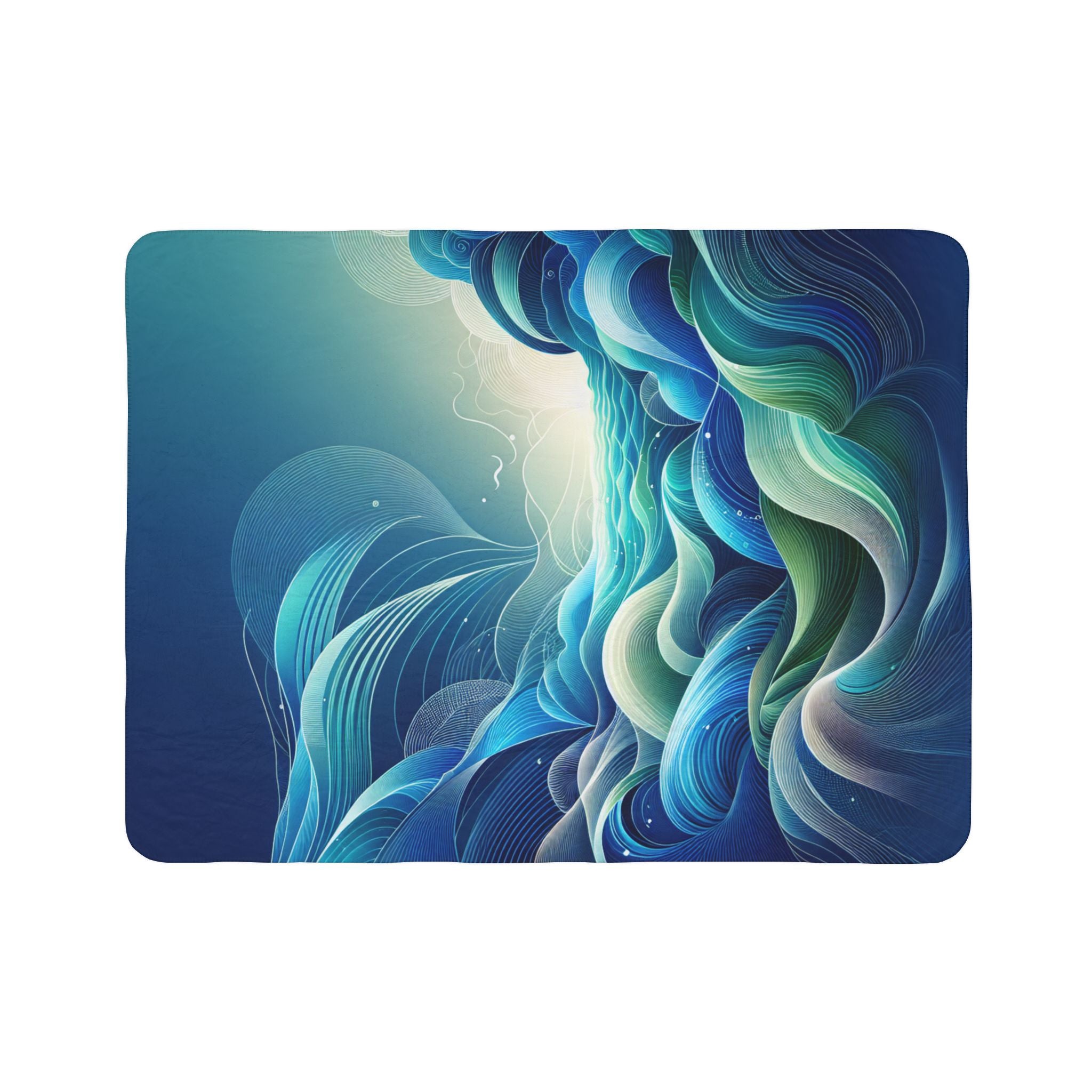 LuckeLadybug sherpa blanket with abstract blue and green design stylish warm blanket for home decor