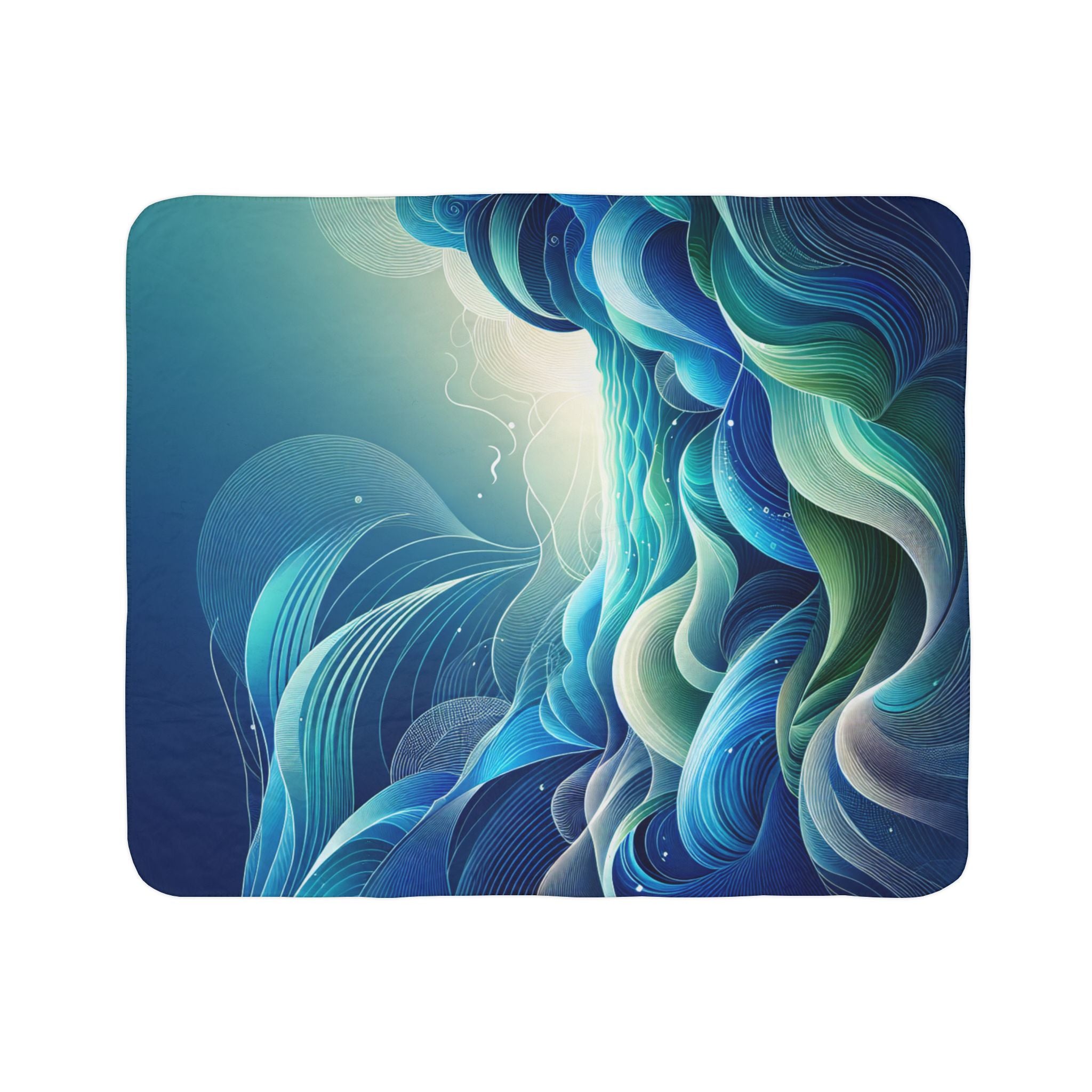 LuckeLadybug sherpa blanket featuring abstract blue and green design, a stylish warm blanket for home decor