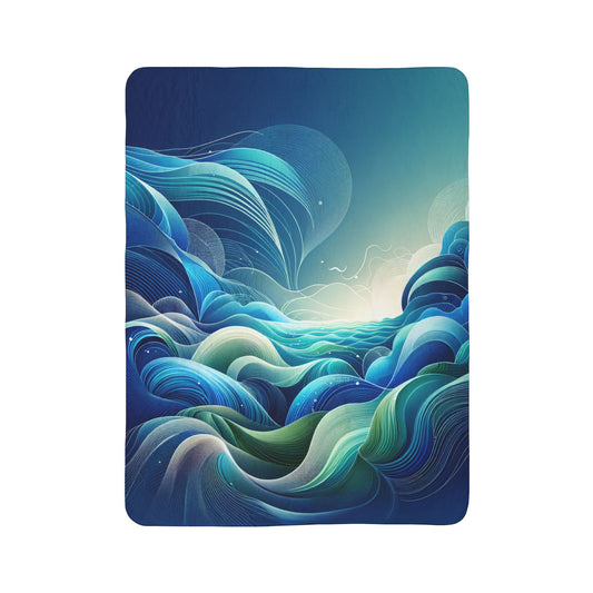 LuckeLadybug sherpa blanket with abstract blue wave design stylish warm blanket for home decor