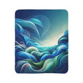 LuckeLadybug sherpa blanket with blue wave design, a stylish warm blanket for home decor