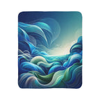 LuckeLadybug sherpa blanket with blue wave design, a stylish warm blanket for home decor