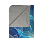 LuckeLadybug sherpa blanket with blue abstract design and soft gray lining stylish warm blanket for home decor