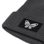 Gray Waffle Beanie by LuckeLadybug featuring a butterfly patch, stylish winter beanie for women