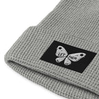 LuckeLadybug gray waffle beanie with butterfly patch stylish winter beanie for women