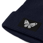 LuckyLadybug navy waffle beanie with butterfly patch stylish winter beanie for women
