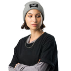 LuckeLadybug gray waffle beanie on woman wearing chain necklace stylish winter beanie for women