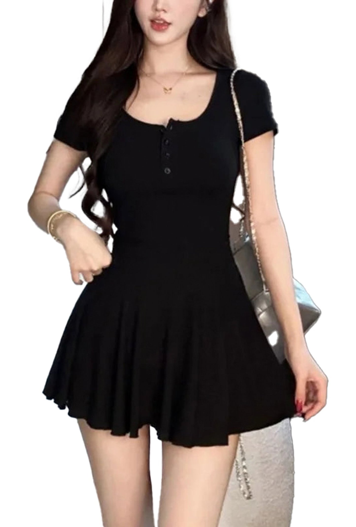 Black short sleeve dress from LuckeLadybug LLC, perfect summer mini dresses for women.