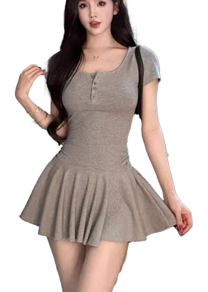 Grey swing dress from LuckeLadybug LLC, perfect summer mini dresses for women with a flared skirt