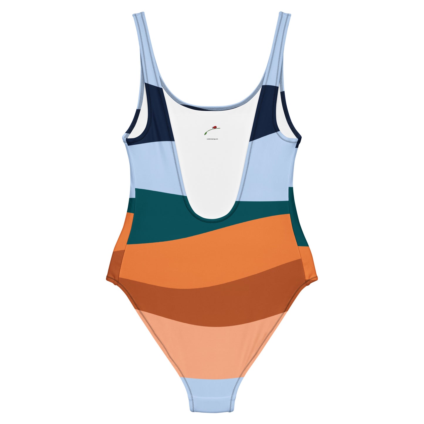 elegant striped one-piece swimsuit for women scoop neck colorblock waves in sky blue teal and coral