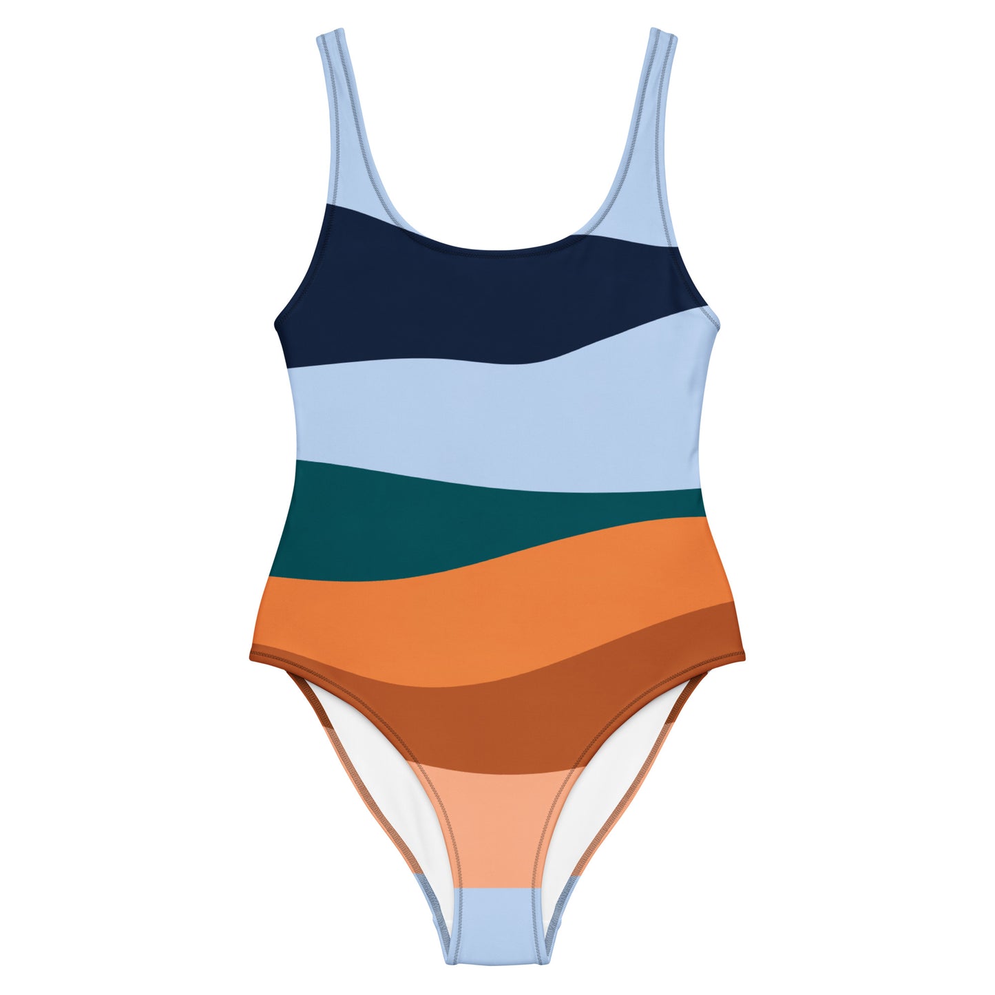 LuckeLadybug elegant striped one-piece swimsuit for women in multicolor wavy stripes with scoop neckline