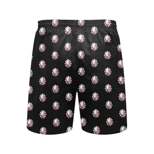 Inkedjoy mens pearl pattern beach shorts black lightweight elastic waistband allover pearl print