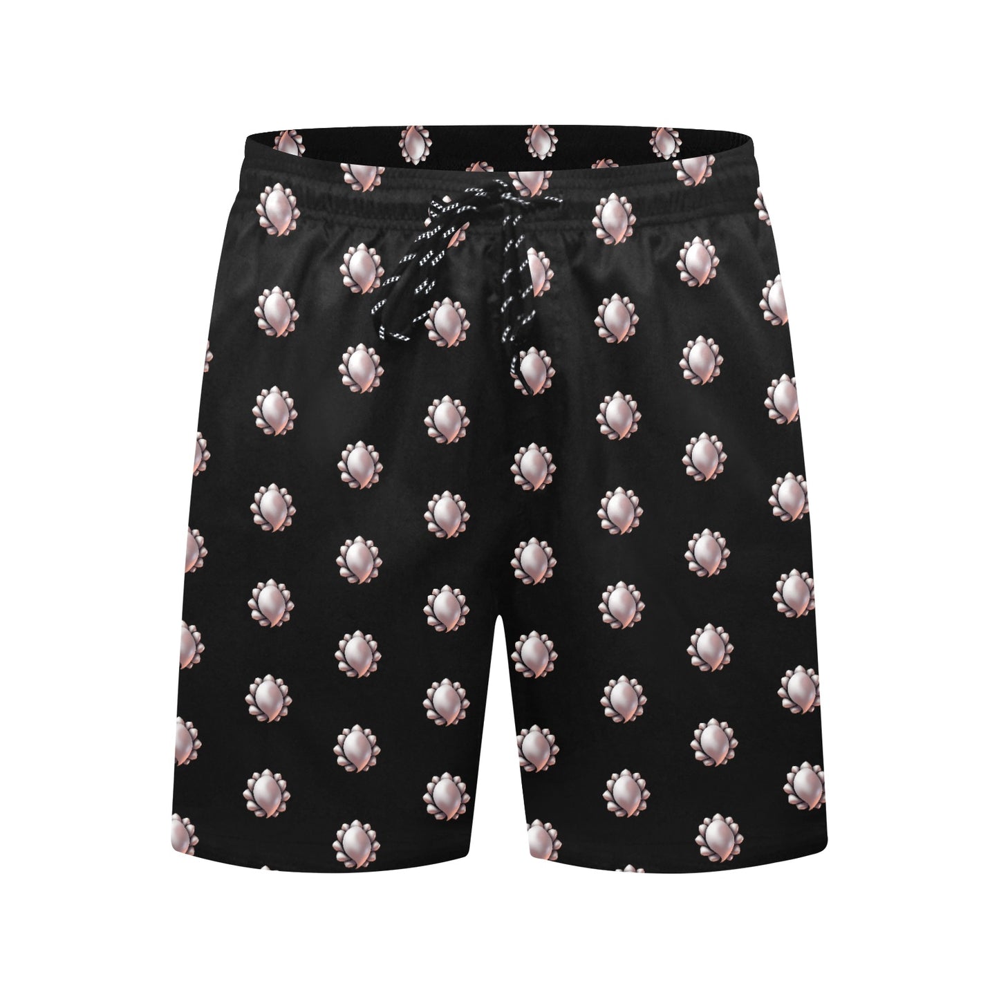 Inkedjoy mens pearl pattern beach shorts black swim trunks with elastic waist drawstring and allover pearl motif