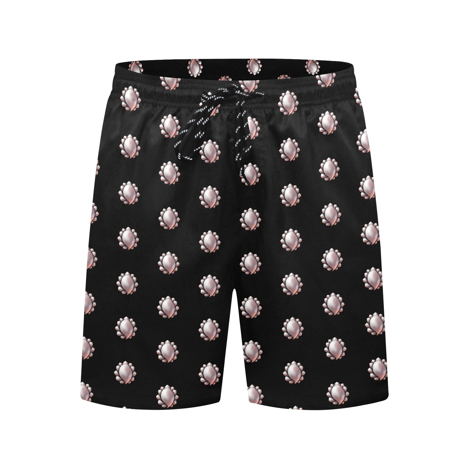 Inkedjoy mens pearl pattern beach shorts black swim trunks with elastic waist drawstring and allover pearl motif