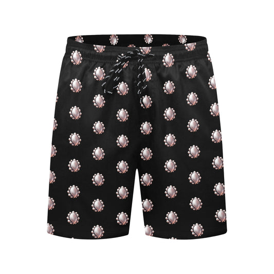 Inkedjoy mens pearl pattern beach shorts black swim trunks with elastic waist drawstring and allover pearl motif