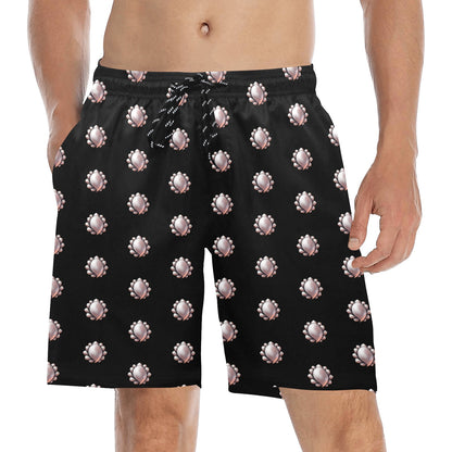 Inkedjoy mens pearl pattern beach shorts black swim trunks with drawstring and side pockets for casual beachwear