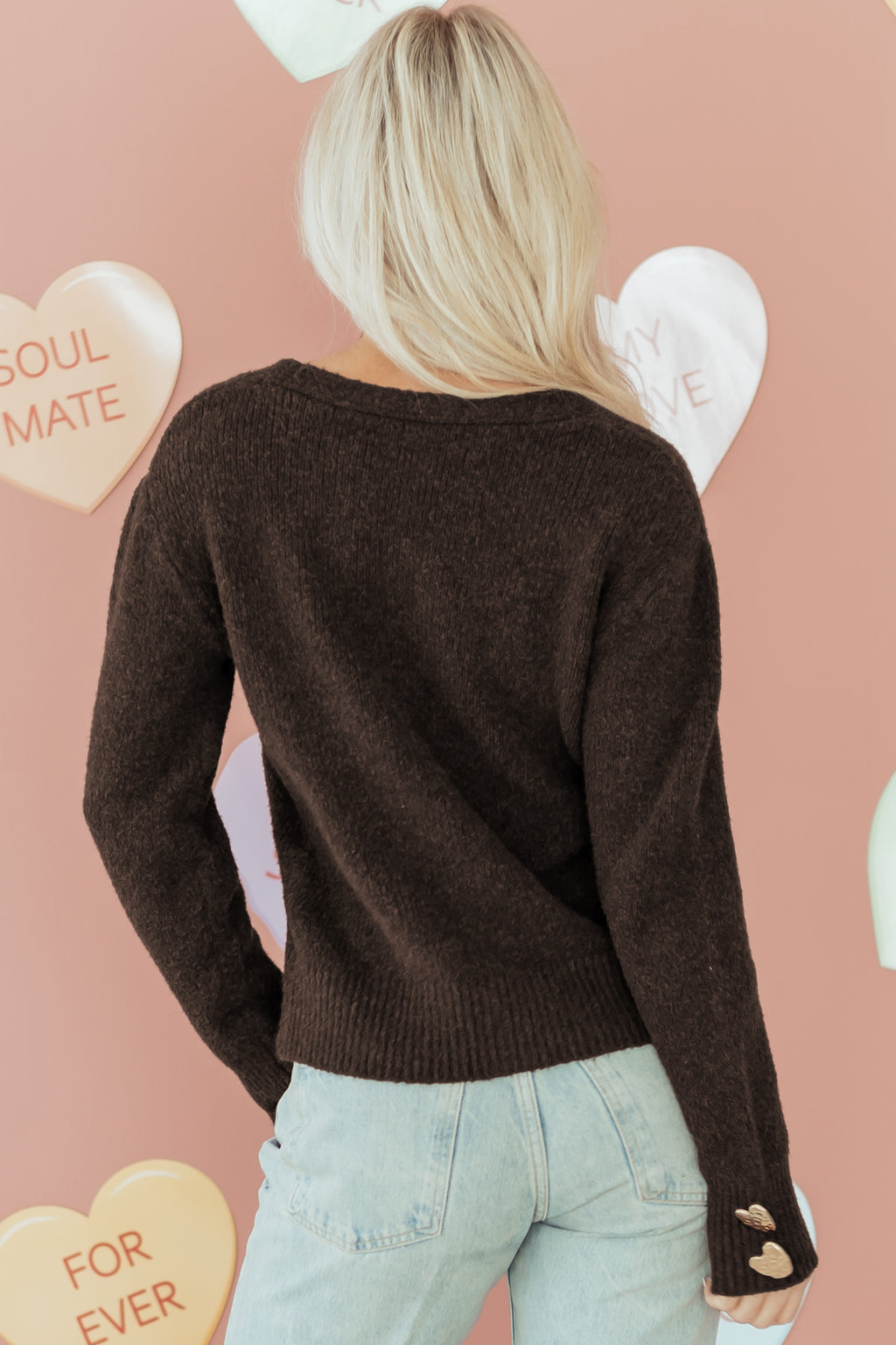 Sweater and Cardigan with Heart Buttons