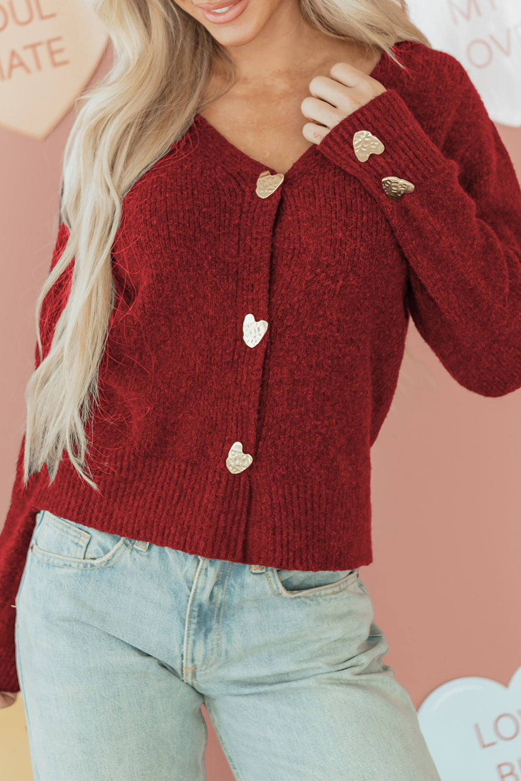 Sweater and Cardigan with Heart Buttons