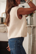 Fiery Red Solid Textured Knit Side Pockets Buttoned Sweater Vest