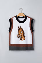 White Western Horse Head Colorblock Trim Sweater Vest