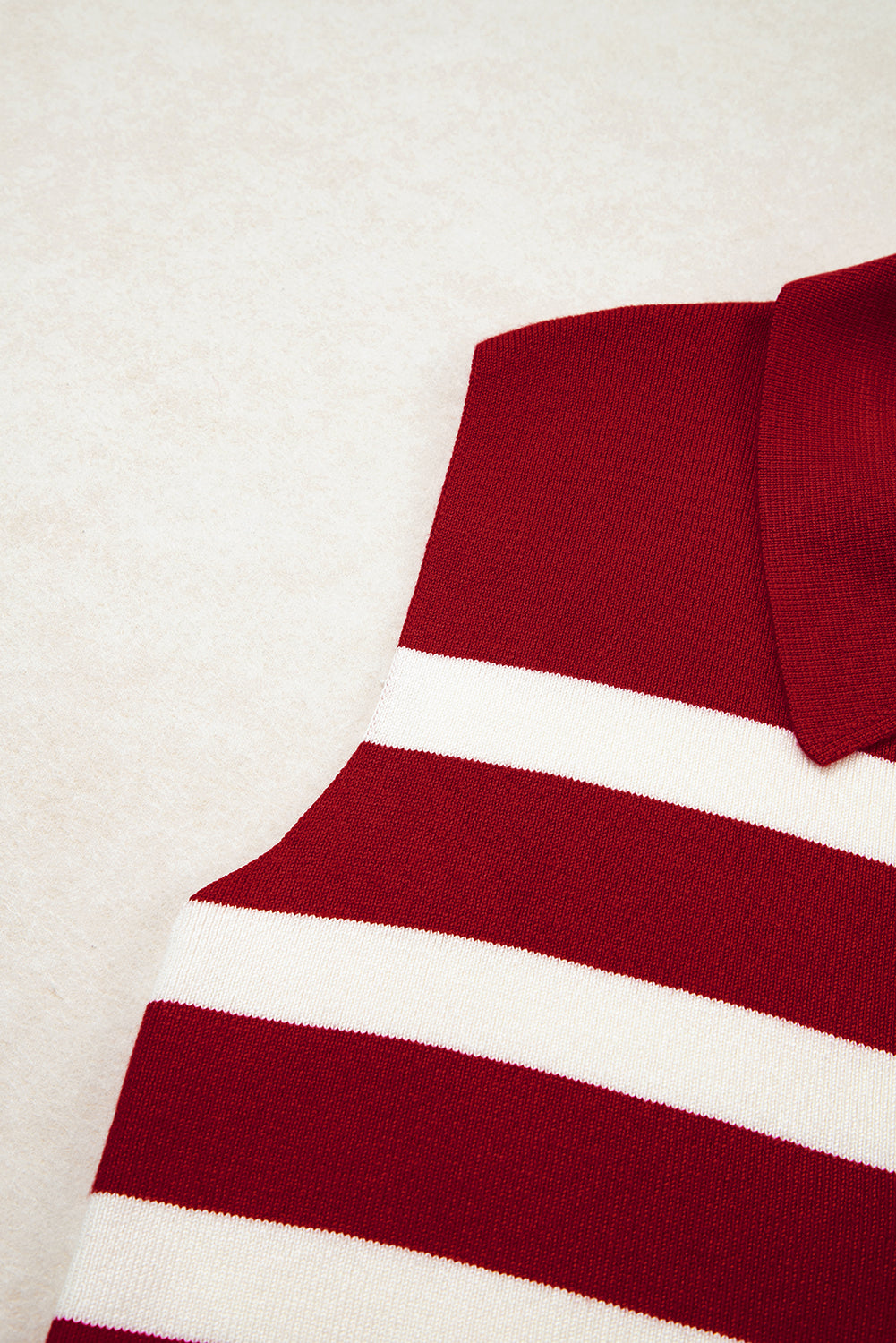 Red Stripe Collared Split Neck Sweater Vest