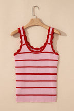 Black Striped Scalloped Edge U Neck Sleeveless Sweater Vest