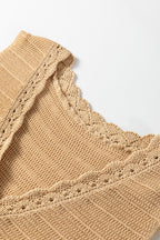 Pale Khaki Hollow out Trim Buttoned Front Boho Sweater Vest