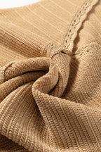 Pale Khaki Hollow out Trim Buttoned Front Boho Sweater Vest