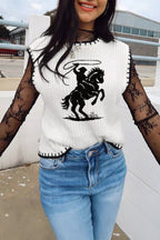 White Contrast Trim Round Neck Rodeo Cowboy Sweater Vest