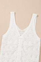 Beige Trendy Hollowed Knit V Neck Drawstring Sweater Vest