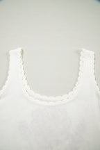 White Retro Floral Print Scalloped Square Neck Knit Sweater Vest