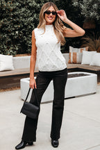 White Pearled High Neck Textured Knit Sweater Vest