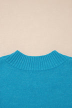 Blue Contrast Stitch Trim Knot Side Mock Neck Sweater Vest
