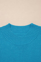 Blue Contrast Stitch Trim Knot Side Mock Neck Sweater Vest