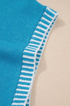 Blue Contrast Stitch Trim Knot Side Mock Neck Sweater Vest